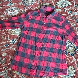 J Crew buffalo plaid perfect fit button down shirt.  Size 4